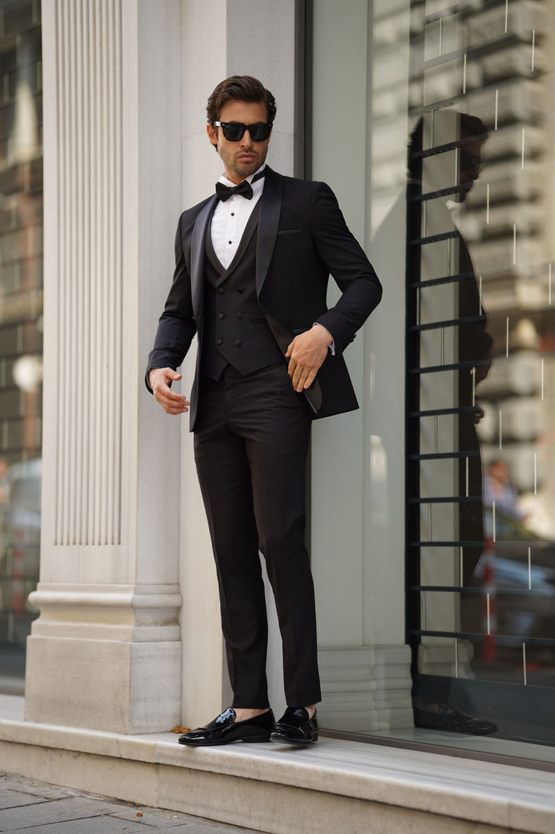 Simon Slim Fit High Quality Shawl Collar Black Tuxedo Suıt – MCR TAILOR