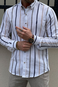 Simon Slim Fit Special Production High Quality White & Navy Shirt