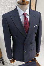 Load image into Gallery viewer, Simon Slim Fit Double Breasted Striped Navy Woolen Suit
