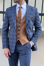 Load image into Gallery viewer, Simon Sim Fit Plaid Navy Blue Woolen Combination Suit
