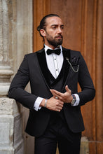 Load image into Gallery viewer, Myles Slim Fit Velvet Lapeled Black Tuxedo
