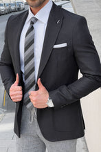 Load image into Gallery viewer, Simon Sim Fit Self Patterned Black Blazer Only
