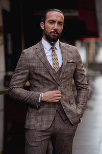 Craig Slim Fit Brown Plaid Detailed Suit