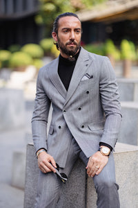 Craig Slim Fit Gray Double Breasted Suit