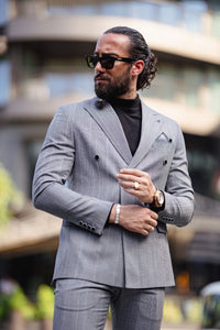 Craig Slim Fit Gray Double Breasted Suit