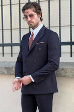 Load image into Gallery viewer, Simon Sim Fit Double Breasted Navy Blue Woolen Suit
