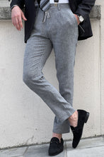 Load image into Gallery viewer, Simon Slim Fit High Quality Self Patterned Gray Linen Pants
