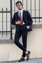 Load image into Gallery viewer, Simon Sim Fit Double Breasted Navy Blue Woolen Suit
