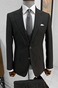 Simon Slim Fit High Quality Striped Black Suit