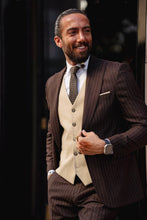Load image into Gallery viewer, Stanley Custom Design Self-Patterned Beige Brown Slim Fit Suit
