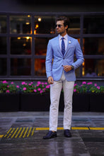 Load image into Gallery viewer, Jude Slim Fit High Quality Mono Collared Linen Blue Jacket
