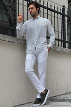 Load image into Gallery viewer, Simon Slim Fit Special Production High Quality White &amp; Green Stripe Shirt
