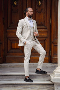 Myles Slim Fit Beige Linen Wedding Suit