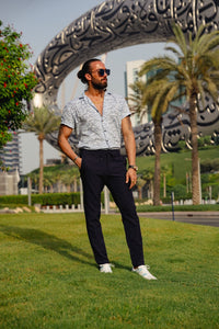 Myles Slim Fit High Collared Navy Patterned Shirt
