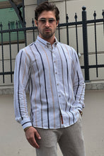 Load image into Gallery viewer, Simon Slim Fit Special Production High Quality White &amp; Navy Shirt
