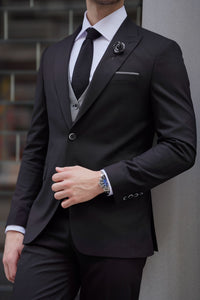 Simon Slim Fit Wool Combination Black & Gray Suit