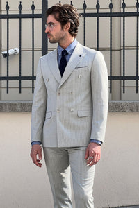 Simon Sim Fit Double Breasted Grey Woolen Suit