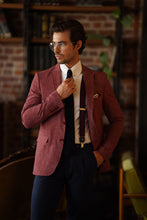 Load image into Gallery viewer, Simon High Quality Slim-fit Self-Patterned Cotton Claret Red Blazer
