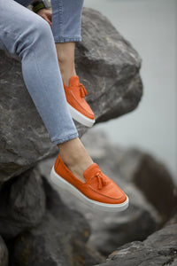 Stanley Eva Sole Tasseled Orange Leather Shoes