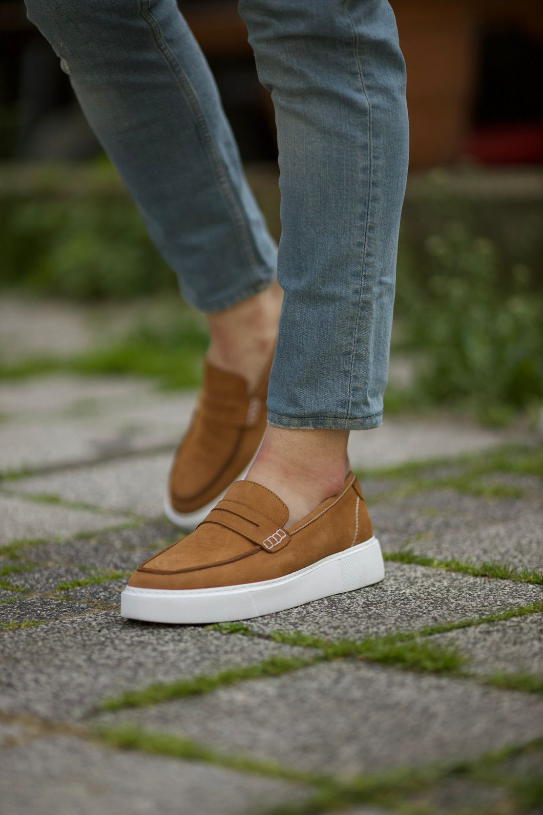 Stanley New Collection Eva Sole Nubuck Strap Loafer in Camel