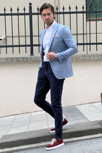 Simon Sim Fit Blue Linen Blazer Only