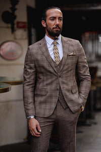 Craig Slim Fit Brown Plaid Detailed Suit