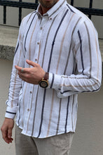 Load image into Gallery viewer, Simon Slim Fit Special Production High Quality White &amp; Navy Shirt
