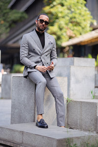 Craig Slim Fit Gray Double Breasted Suit