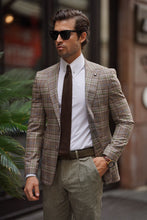 Load image into Gallery viewer, Simon Sim Fit High Quality Pointed Collar Plaid Wool Beige Blazer
