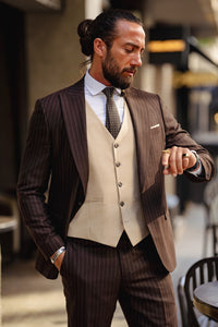 Stanley Custom Design Self-Patterned Beige Brown Slim Fit Suit