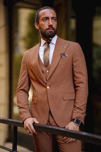 Stanley Mono Collared Special Design Gold detailed Slim Fit Tile Suit