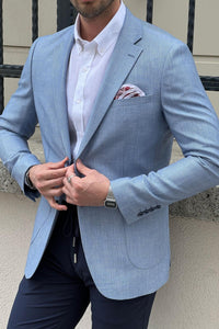 Simon Sim Fit Blue Linen Blazer Only