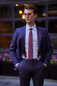 Jude Slim Fit Double Breasted Striped Navy Blue Suit