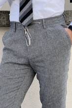 Load image into Gallery viewer, Simon Slim Fit High Quality Self Patterned Gray Linen Pants
