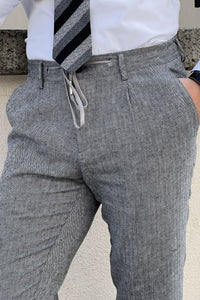 Simon Slim Fit High Quality Self Patterned Gray Linen Pants