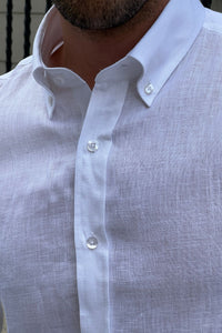 Simon Slim Fit Special Production High Quality White Linen Shirt