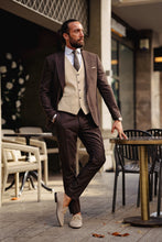 Load image into Gallery viewer, Stanley Custom Design Self-Patterned Beige Brown Slim Fit Suit
