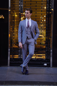 Jude Slim Fit High Quality Patterned Grey Woolen Suit