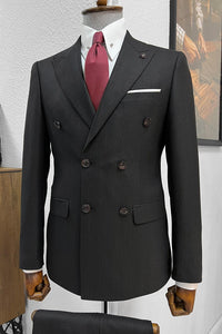 Simon Slim Fit Double Breasted Striped BLACK Woolen Suit
