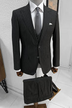 Load image into Gallery viewer, Simon Slim Fit High Quality Striped Black Suit
