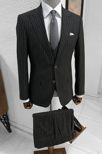 Simon Slim Fit High Quality Striped Black Suit