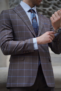 Simon Slim Fit Plaid Brown Woolen Combination Suit