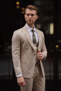 Simon Slim Fit Beige Woolen Suit