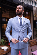 Load image into Gallery viewer, Watt Slim Fit Blue Self Patterned Double Breasted Suit&nbsp;
