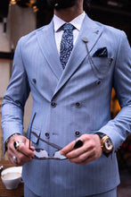 Load image into Gallery viewer, Watt Slim Fit Blue Self Patterned Double Breasted Suit&nbsp;
