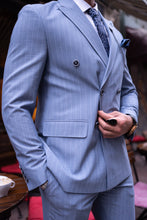 Load image into Gallery viewer, Watt Slim Fit Blue Self Patterned Double Breasted Suit&nbsp;

