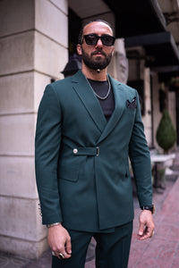 Watt Slim Fit Green Exclusive Suit with Belt Buckle Detail