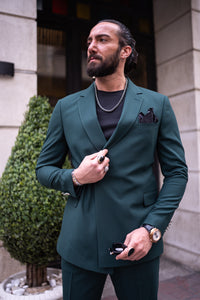 Watt Slim Fit Green Exclusive Suit with Belt Buckle Detail