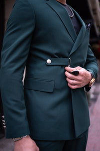 Watt Slim Fit Green Exclusive Suit with Belt Buckle Detail