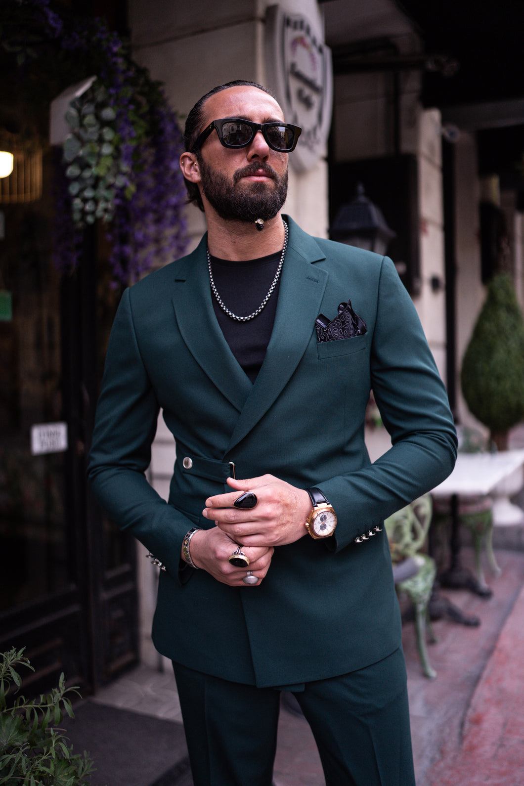 Watt Slim Fit Green Exclusive Suit with Belt Buckle Detail